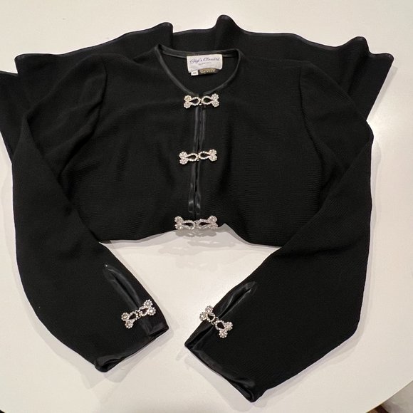 Gigi's Closette Vintage Long Knit Jacket Rhinestone Clasps, USA, Black, M - Picture 7 of 7